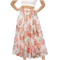 thumbnail image 2 of Aueoeo Tulles Skirts for Women ,Mesh Layered Maxi Skirt, Elegt Flower Printed Dress, High Elastic Waist Party Yarn Skirt Red L, 2 of 8