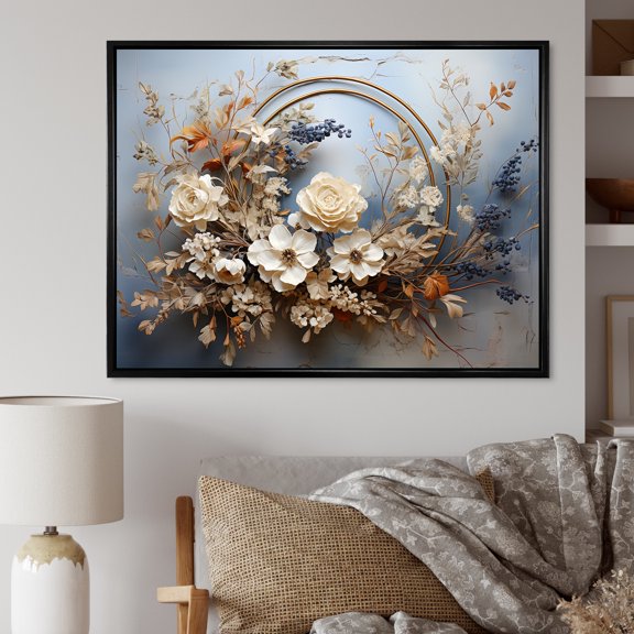 Designart "Still Life With Farmhouse Wreath" Wreath Floater Framed Wall Decor