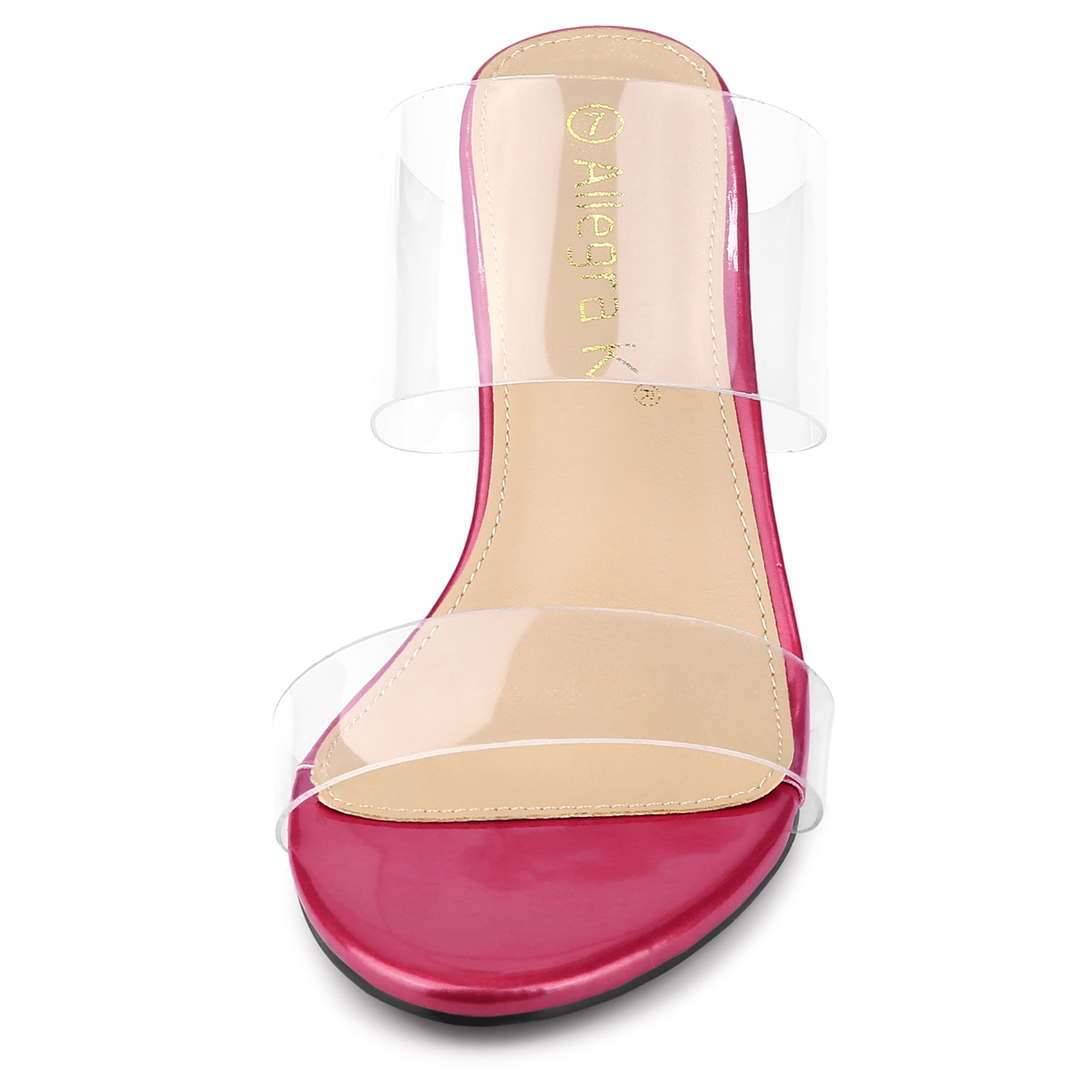 DARING DIVA Women's Clear Slide Stiletto Heels Clear Sandals Hot Pink 7