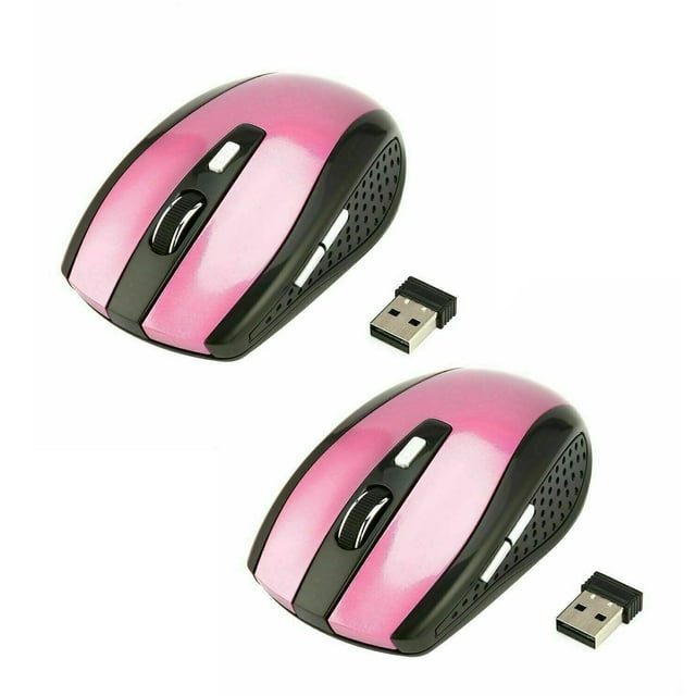 2Pcs Wireless Optical Pink Mouse Mice & USB Receiver For PC Laptop Computer DPI Black