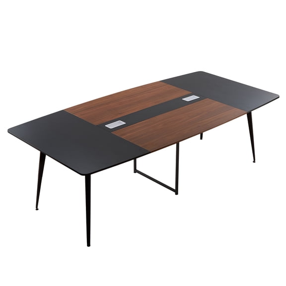 VEVOR Conference Table, 8 ft Boat Shaped Office Meeting Table for 10 Person, Modern Large Boat Meeting Desk with Metal Legs, Ideal for Office, Boardroom, Conference Room, Easy Assembly, Black & Brown
