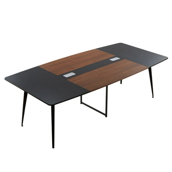 VEVOR Conference Table, 8 ft Boat Shaped Office Meeting Table for 10 Person, Modern Large Boat Meeting Desk with Metal Legs, Ideal for Office, Boardroom, Conference Room, Easy Assembly, Black & Brown