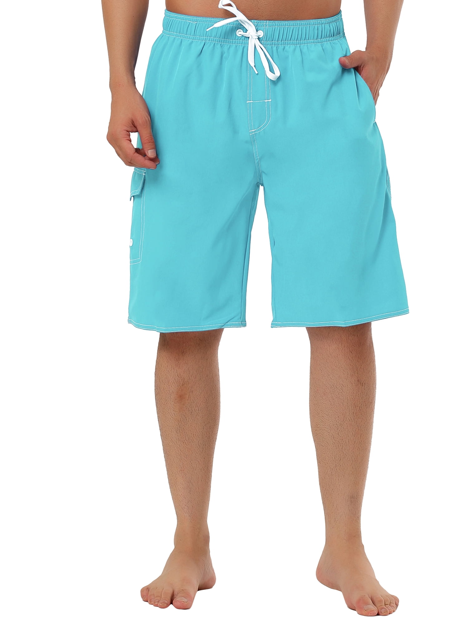 Unique Bargains Men's Summer Casual Solid Drawstring Elastic Waist Beach Board Short 32 Light Blue