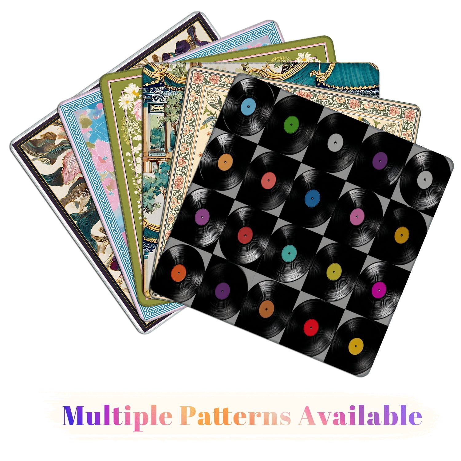 Mahjong Mat 31.5" x 31.5" Simple geometric seamless vinyl records Vintage musical Non-Slip Noise Reduction American Mahjong Tiles Table Cover for Dominoes Poker Card Board Games Gift