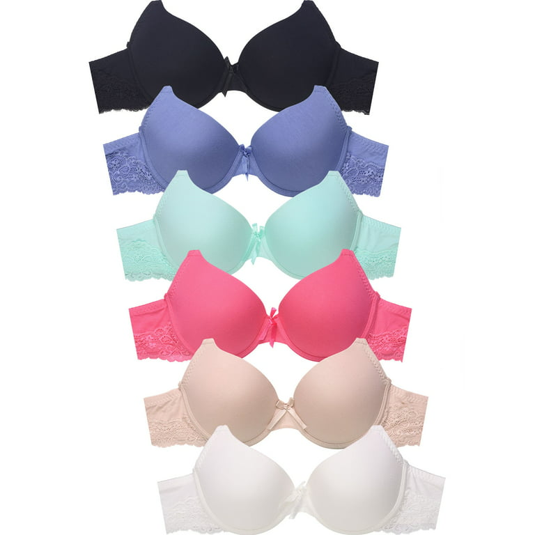 247 Frenzy Women's Essentials Mamia PACK OF 6 Full Coverage Lace Accent Bras  