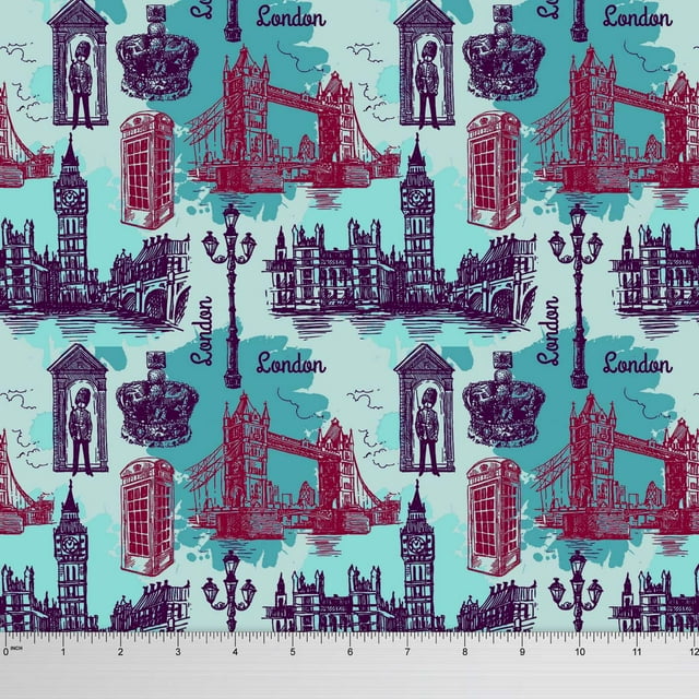 Soimoi Decorative 58 Inches Wide Architectural Print Cotton Poplin Fabric Material By The Yard-Blue