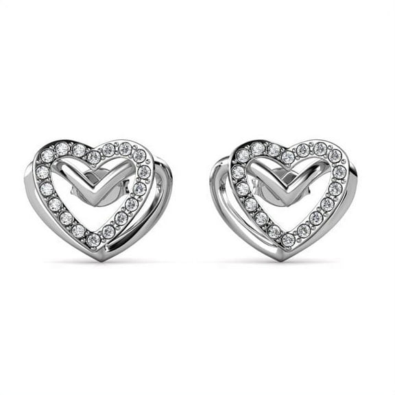 Cate & Chloe Cathy 18k White Gold Plated Heart Stud Earrings with Swarovski Crystals Gift for Women