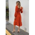 thumbnail image 4 of Cismea Cuello Cuadrado Mangas Abullonadas Dobladillo de Gasa Vestido Largo Casual(Anaranjado) Cismea Falda larga, 4 of 5