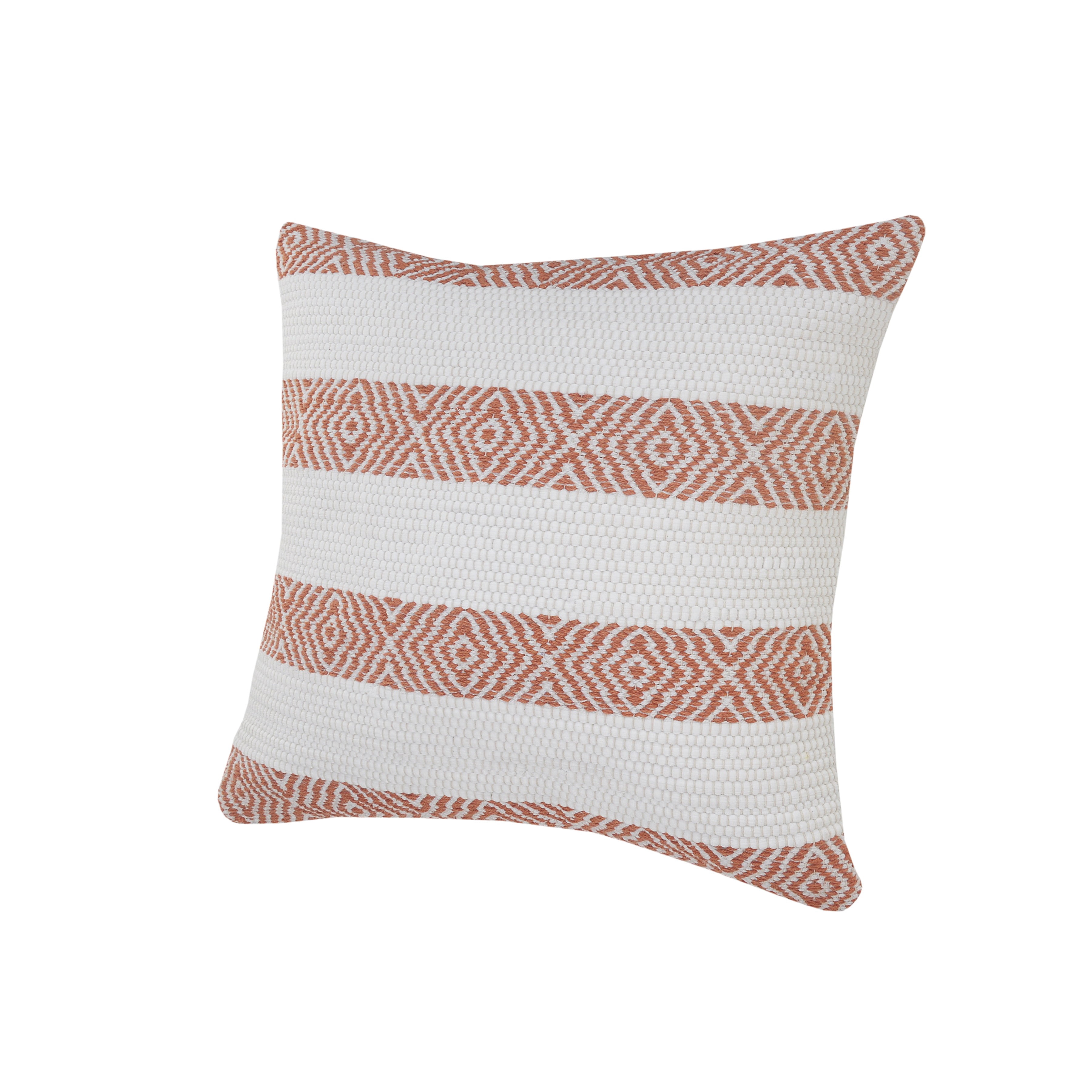 Harlow Hill Cina 20" x 20" Geometric Cotton Adult Decorative Feather Filled Pillow, White/Orange