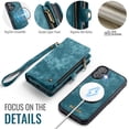 thumbnail image 5 of CaseMe Leather Case for iPhone 17,2 in 1 Detachable Wallet Case with 8-Card Holder Zipper Bills Slot,Magnetic Shockproof Flip Leather Cover Zipper Pocket Phone Cases,Blue,For iPhone 17, 5 of 11