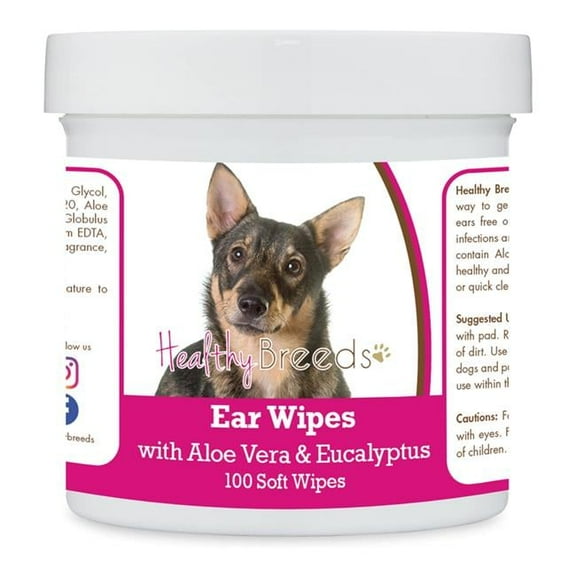 Healthy Breeds 192959824810 Swedish Vallhund Ear Cleaning Wipes with Aloe & Eucalyptus for Dogs - 100 Count