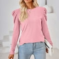 thumbnail image 2 of WREESH Womens Fashion Dressy Tops Solid Color Jacquards Round -Neck Long Sleeve Loose T-Shirt Pullover Pink, 2 of 7