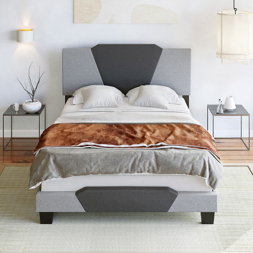 Boyd Sleep Tuscany Gray Linen Full Size Fully Upholstered Platform Bed Frame with Adjustable Headboard, Qualified Box Spring or Foundation Required for Use