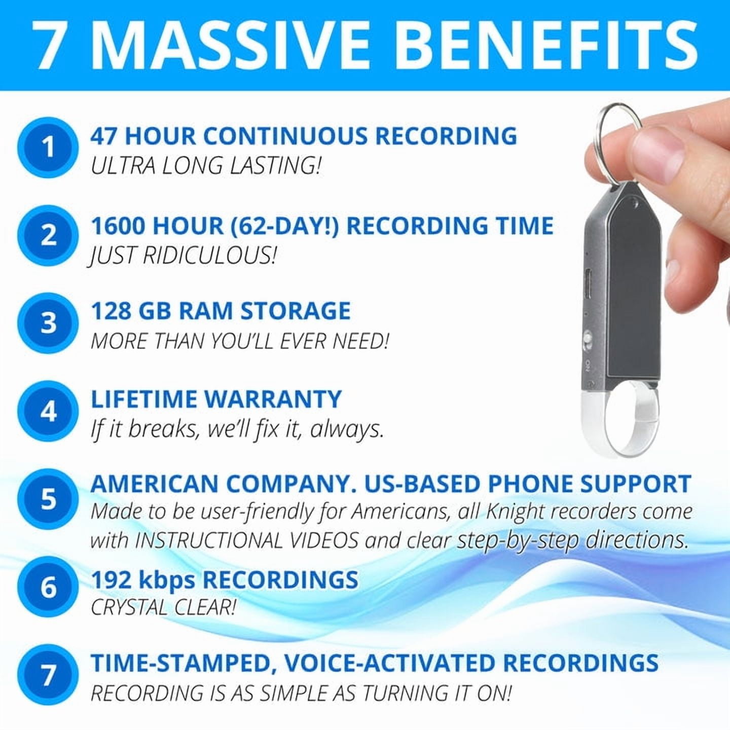 COBRA 128GB Voice Activated Recorder with MASSIVE Storage (1600 Hours). Keychain Voice Recorder With Playback & Audio Recorder for Work, Meetings, & School! Grabadora de Voz, Audio Recording Devices