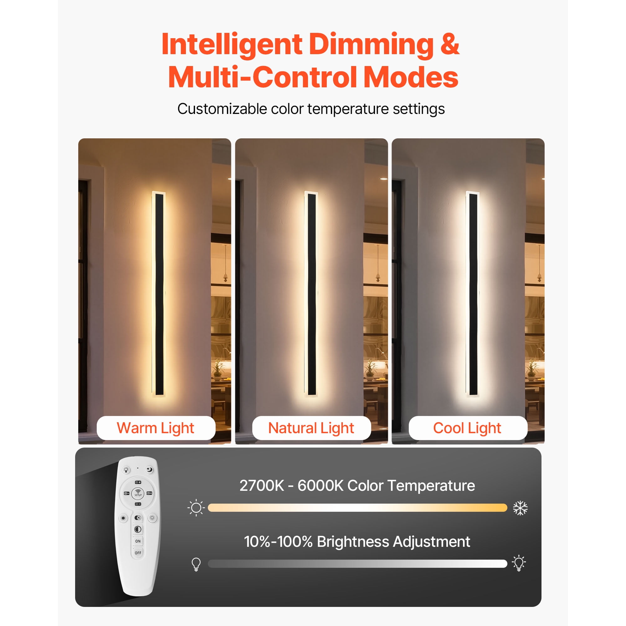 KFFKFF Outdoor Wall Light Set, 2-Pack, 47.2-Inch Modern Vertical Wall Sconce Fixtures, Adjustable 2700K-6000K Color Temperature, IP65 Waterproof, Rust-Resistant, Dimmable Exterior Lighting for Porch