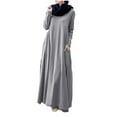 thumbnail image 4 of Women's Plus Size Casual Dress Solid Color Long Sleeve Winter Fall Basic Casual Maxi Long Dress Daily Vacation Dress Gray, 4 of 7