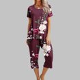 thumbnail image 2 of Lounge Sets for Women Two Piece Casual Floral Print Short Sleeved Round Neck and Cropped Pants Set, 2 of 7