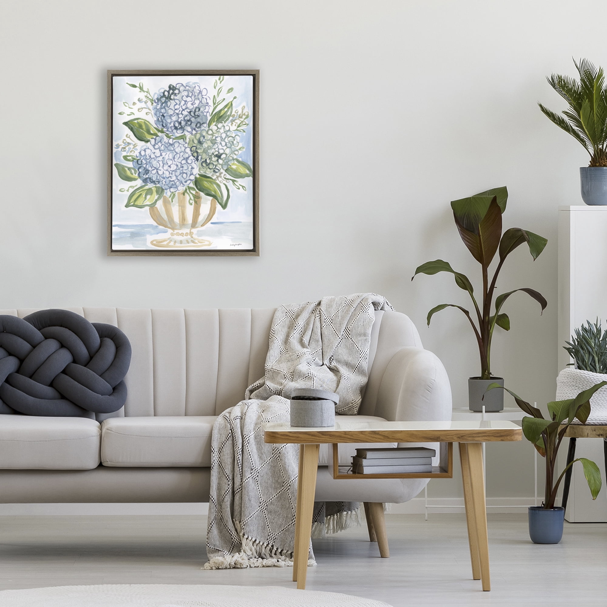 Stupell Industries Serena Pastel Hydrangea Bouquet Brown Framed Floater Canvas Wall Art, design by Haley Knighten