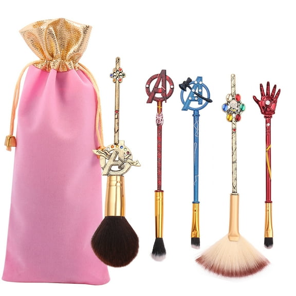 Profession Avengers Makeup Brush Set- 5Pcs Avengers Professional Cosmetic Brushes Foundation Blending Blush Eye Shadows Face Powder Fan Brushes Kit Perfect Gift for Fans
