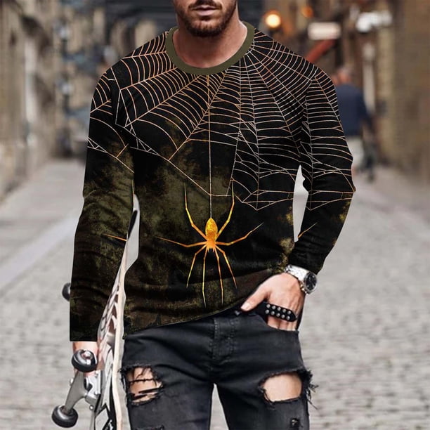 Blusas y camisas de manga larga con cuello redondo para hombre, blusas casuales de cuello redondo y manga larga, camisetas estampadas, blusas para hombre