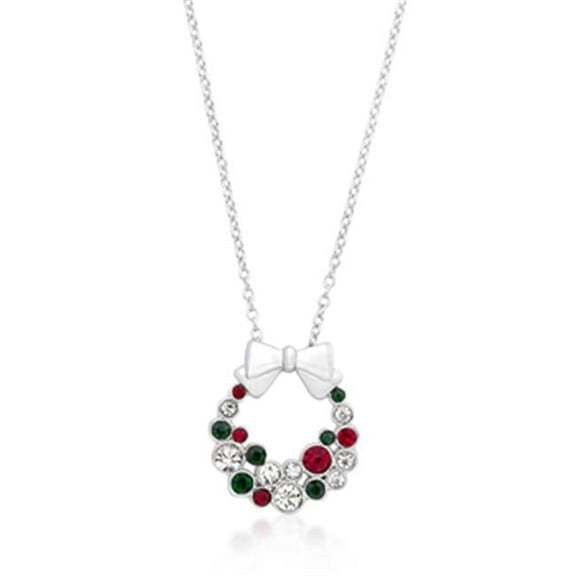 Kate Bissett  Holiday Wreath Colored Crystal Pendant - Silvertone - 16in.   3in. extender
