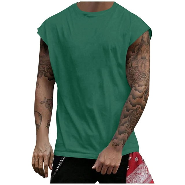 pstuiky Camisetas sin mangas para hombre, Camiseta deportiva sin mangas de malla de color sólido para hombre, transpirable, de alta elasticidad, con cuello redondo, para fitness y musculación. xl