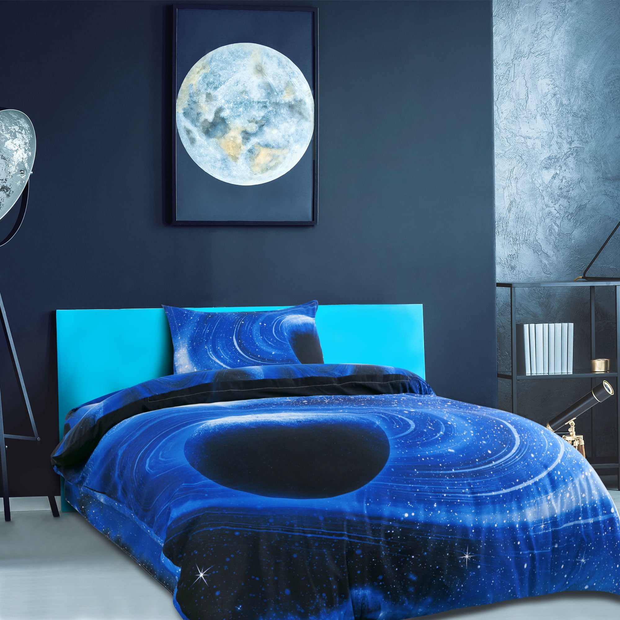3 Pieces Galaxy Duvet Cover Bedding Set 3D Printed Quilt Cover Navy Blue Twin