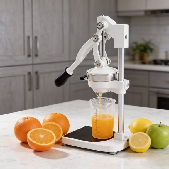 Beslands Heavy-Duty  Cast-Iron Manual Citrus Juicer,  Easy-to-Clean Orange Lemon Lime Grapefruit Hand Press Juicer Squeezer for Countertop, Commercial & Home Use, White Summer