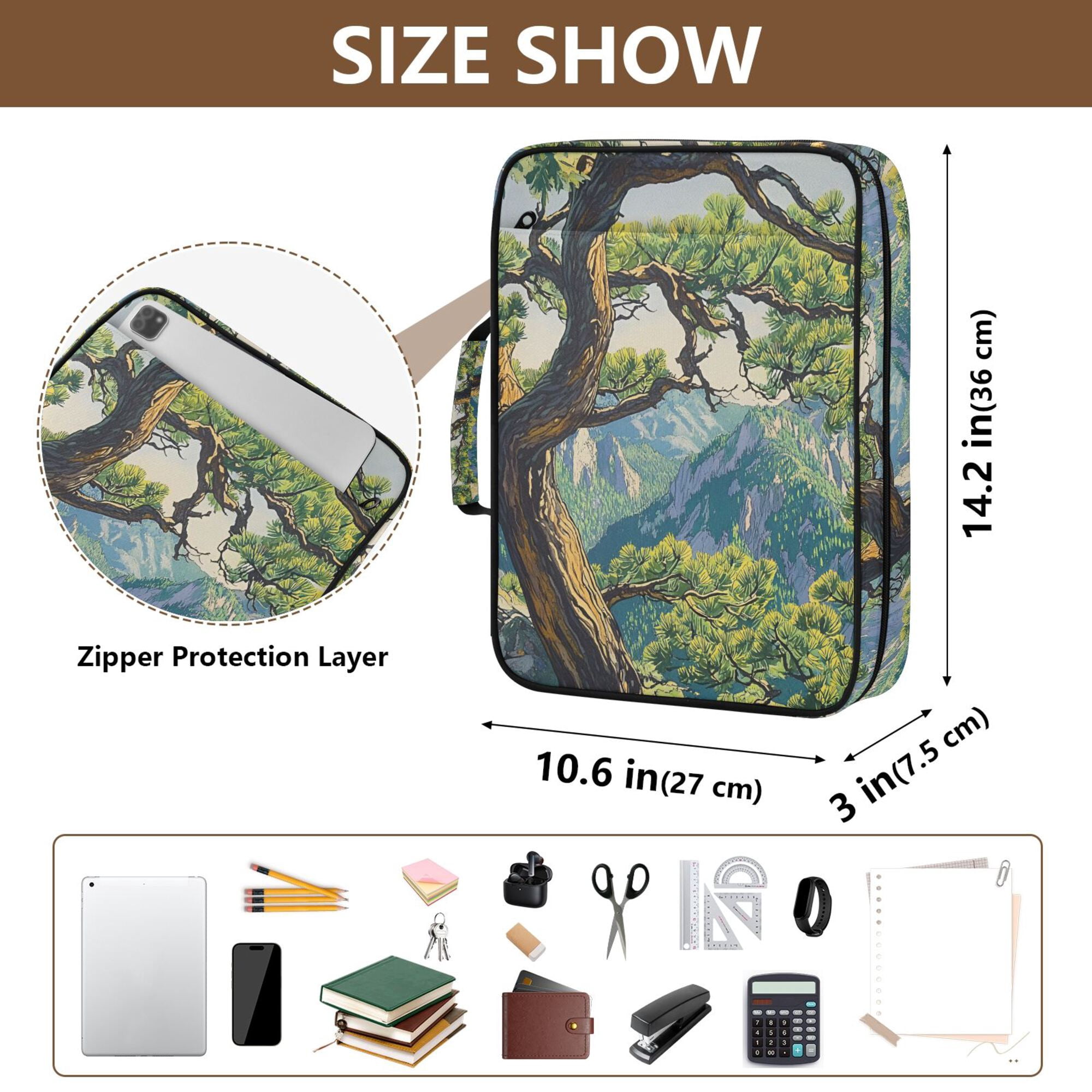 FORMRS Accordion File Folder A4 Size 7-Pocket Expanding Document Organizer Bag with 3 Ring Binder, Pine Tree