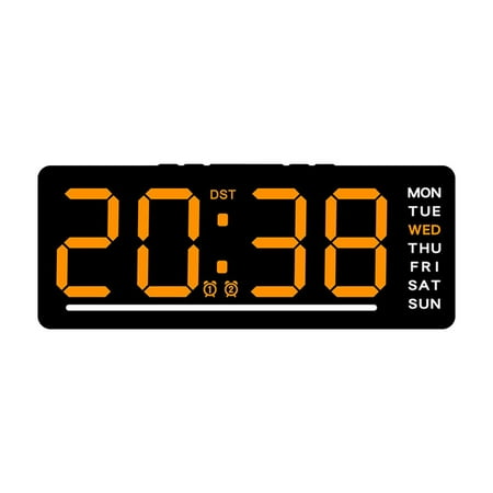 Battery Operated Digital Alarm Clock for Bedrooms Cordless - Auto/Manual Dimmer, Big Numbers & Multi function Display, Dual Power Supply （Orange）
