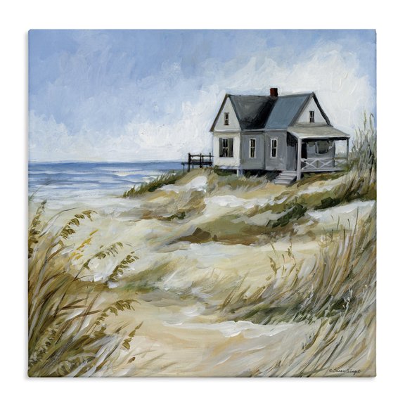Stupell Industries House On The Beach Landscape & Nature Painting Wrapped Canvas Canvas Art Print Wall Art, 17 x 17