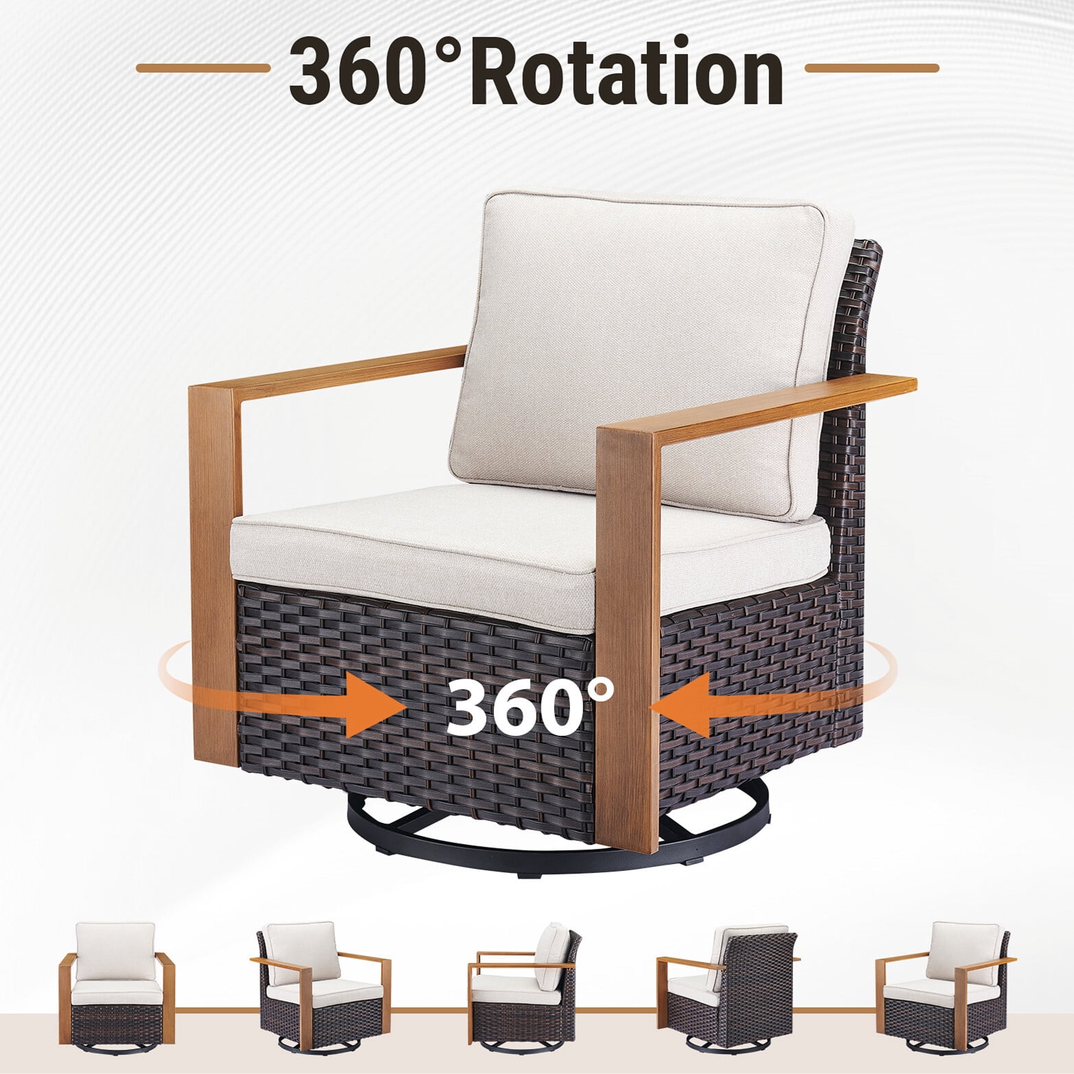 Bellefurn Luxury Outdoor Wicker Patio Furniture Set,5 Piece Deep Seating Outdoor Conversation Set with Patio Swivel Rocker Patio Chairs,Rattan Couch and Ottomans for Deck Porch Poolside