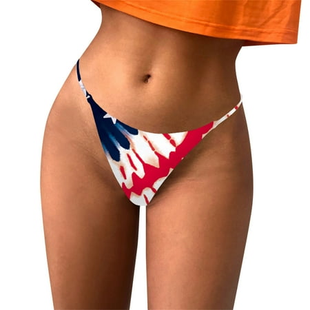 

Womens Lingerie 4th of July Independence Day Flag Prints Panties Thong Beach Style T Back Comfort Soft Low Rise Panties Underpants