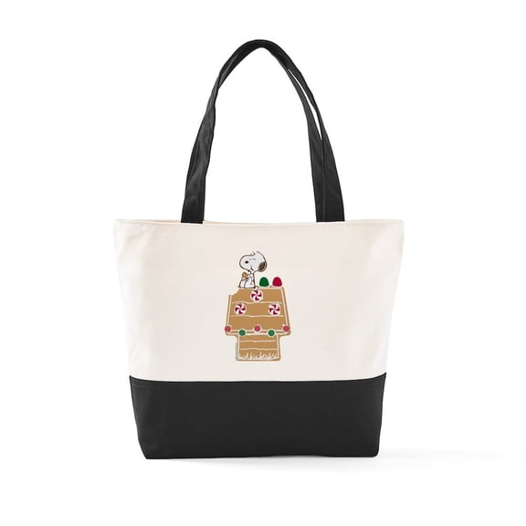 CafePress - Snoopy Gingerbread House Snacking - Two Tone, 100% Cotton, Zipper Tote Bag