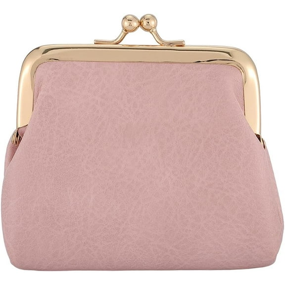 Kiss Lock Coin Wallet 4.5x5 inch Pink PU Leather Small Change Purse with Clasp Closure Coin Organizer Portable Tiny Mini Wallet Key Holder for Storing Jewelry Keys Cash Cards Clutch Travel