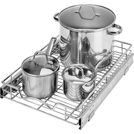 HOLD N  STORAGE Pull Out Cabinet Organizer  Heavy Duty-with Lifetime Limited -14 W x 21 D - Requires At Least a Cabinet Opening  Steel Metal cabinet drawers slide out  Chrome Finish