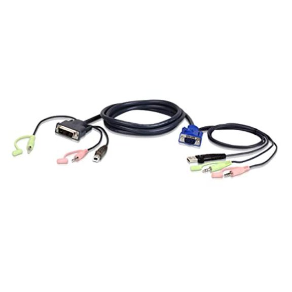 Aten - 2L7DX2U - ATEN 1.8M USB VGA to DVI-A KVM Cable with Audio - 5.91 ft KVM Cable for KVM Switch, PC - First End: 1 x Type A Male USB, First End: 1 x Mini-Phone Male Stereo Audio, First End: 1 x