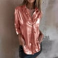 thumbnail image 3 of Hvyesh Plus Size Womens Faux Leather Shirts Trendy Button Downs Shirt Casual Long Sleeved Shirt Top Disco Shiny Nightclub Party Shirt, 3 of 9