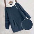 thumbnail image 4 of Women's Sherpa Fleece Tunic Tops with Pocket Fuzzy Warm Winter 1/4 Zip Pullover Loose Colorblock Sweater Pajamas (M, Navy), 4 of 7