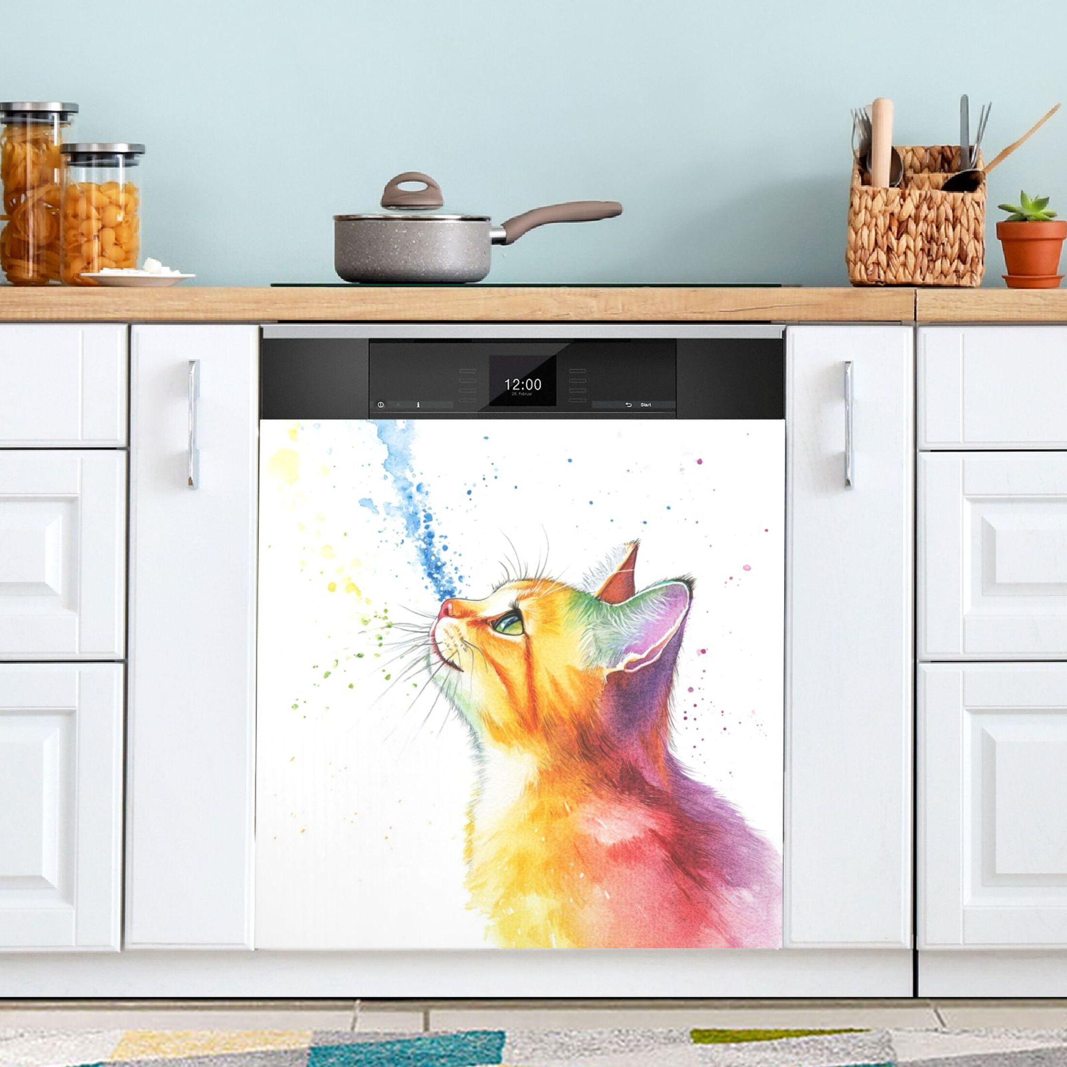 Dishwasher Magnetic Sticker 23x26 Inch Refrigerator Magnetic Sticker Washing Machine Magnetic Sticker Kitchen Panel Magnetic Sticker Home Decor Rainbow Cute Kitten