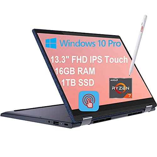 Lenovo Yoga 6 13 Flagship 2-in-1 Business Laptop 13.3" FHD IPS 72% NTSC Touchscreen AMD Octa-Core Ryzen 7 5700U (Beats i7-10510U) 16GB RAM 1TB SSD Backlit KB Fingerprint USB-C Win10 Pro Blue + Pen