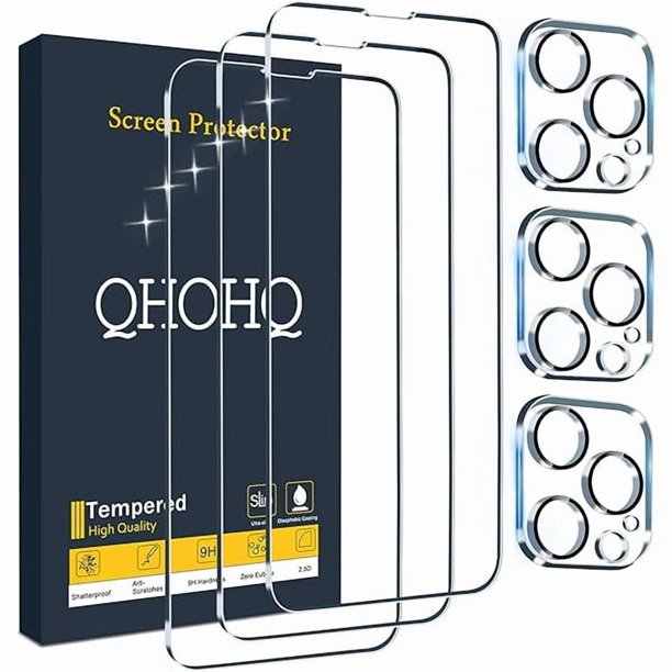 wonima11 QHOHQ 3 Pack Screen Protector for iPhone 13 Pro Max 6.7" with 3 Pack Tempered Glass Camera Lens Protector, Ultra HD, 9H Hardness, Scratch Resistant, Easy Install - Case Friendly