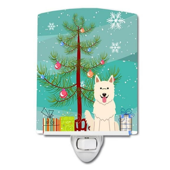 Caroline's Treasures BB4170CNL Merry Christmas Tree White German Shepherd Ceramic Night Light, 6x4x3", multicolor