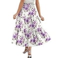 thumbnail image 3 of WTOBBY Vacation Style Floral Pleated Skirt Women's Drawstring High Waist Long Skirt Lightweight Summer Beach Skirt Tiered Flowy Boho Skirt with Elastic Waistband,Purple 2XL, 3 of 4