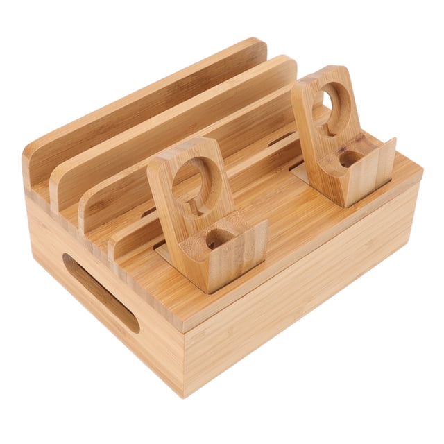 Bamboo Charging Station, Cell Phone Charging Stations With 5 Ports For Multiple Devices At The Same Time For Phone Tablet Watch Earbud