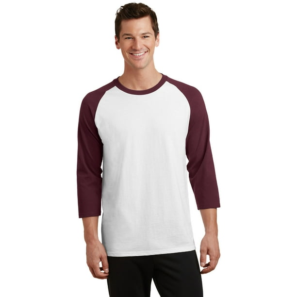 Camiseta con manga ragl?n de 3/4 Core Blend de Port & Company?. PC55RS Blanco/ Granate atl?tico Puerto & Compa??a PC55RS