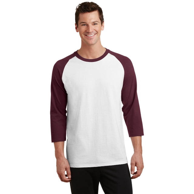Camiseta con manga ragl?n de 3/4 Core Blend de Port & Company?. PC55RS Blanco/ Granate atl?tico Puerto & Compa??a PC55RS