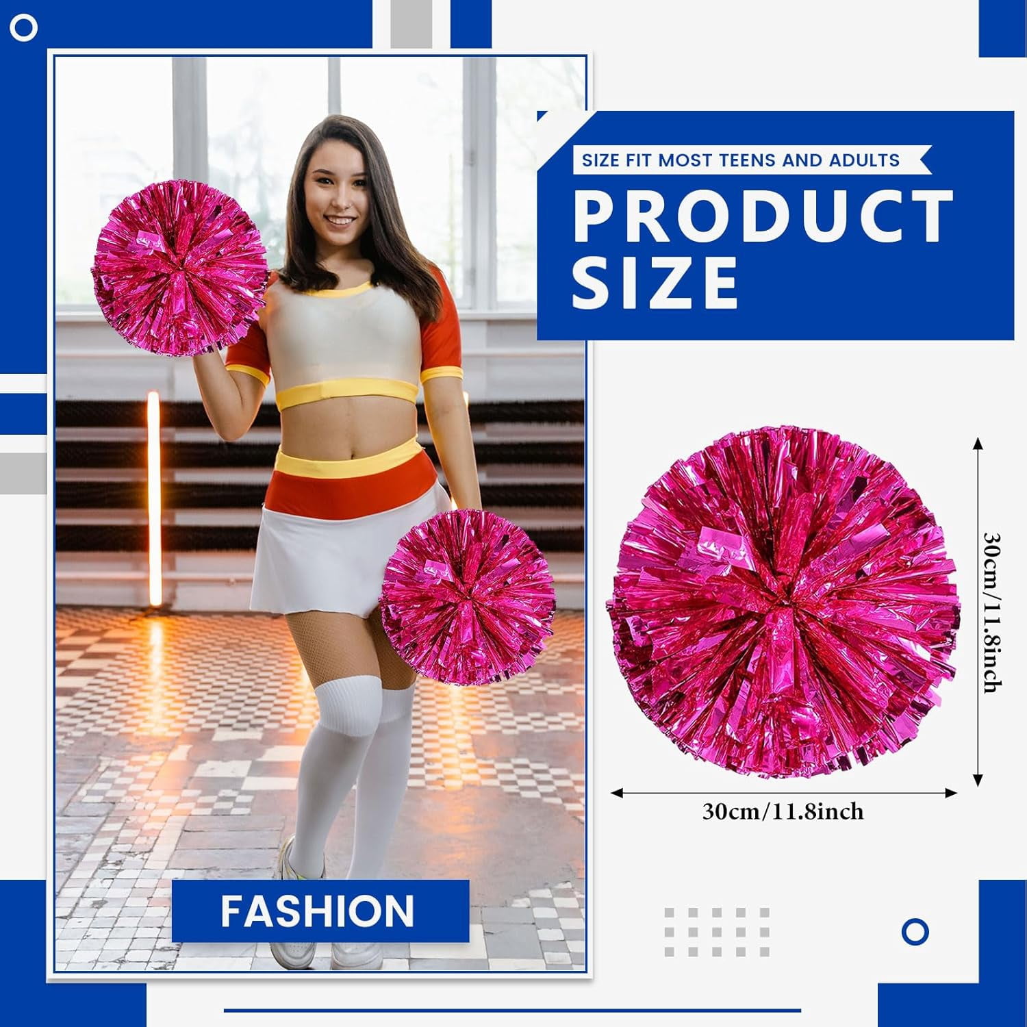 Cheerleader Pom Poms 12 Pack Sports Dance Cheering Plastic Metallic Cheerleading Pom Poms for Kids Adults