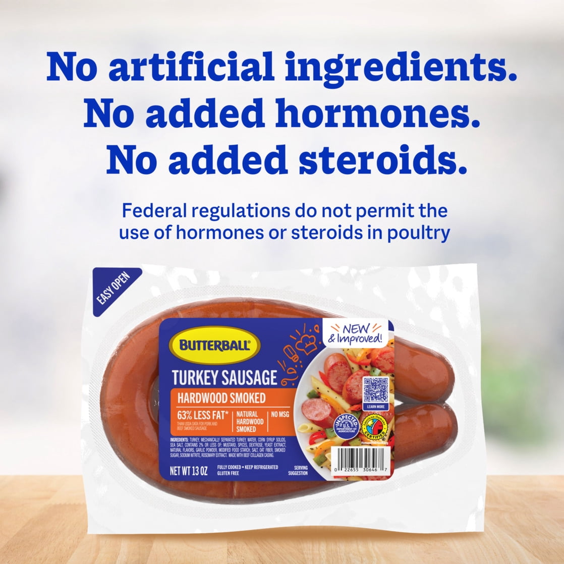 Butterball, Fully Cooked Natural Hardwood Smoked Turkey Sausage, Refrigerated 13 oz Plastic Wrapper