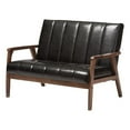 thumbnail image 1 of Allora Mid-Century Faux Leather/Wood Loveseat, Black/Walnut, 1 of 6